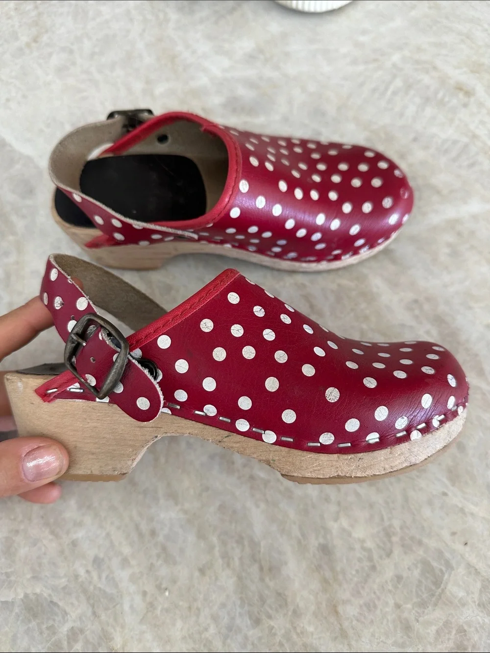 Hanna andersson Kids Red Polka Dot wooden Clog Shoes kids 12